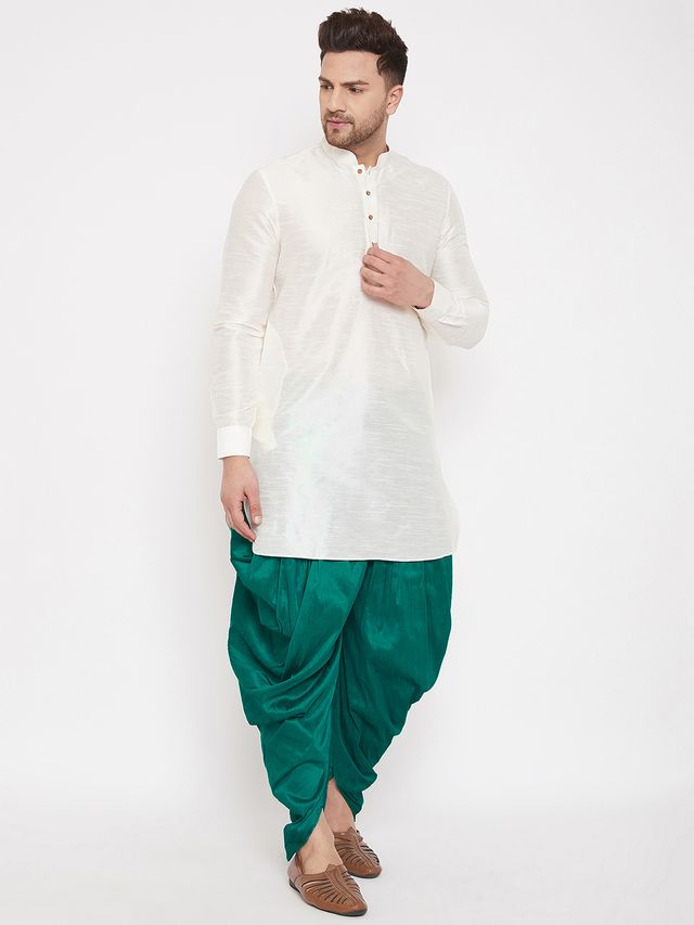 Men's Green Silk Blend Regular Dhoti