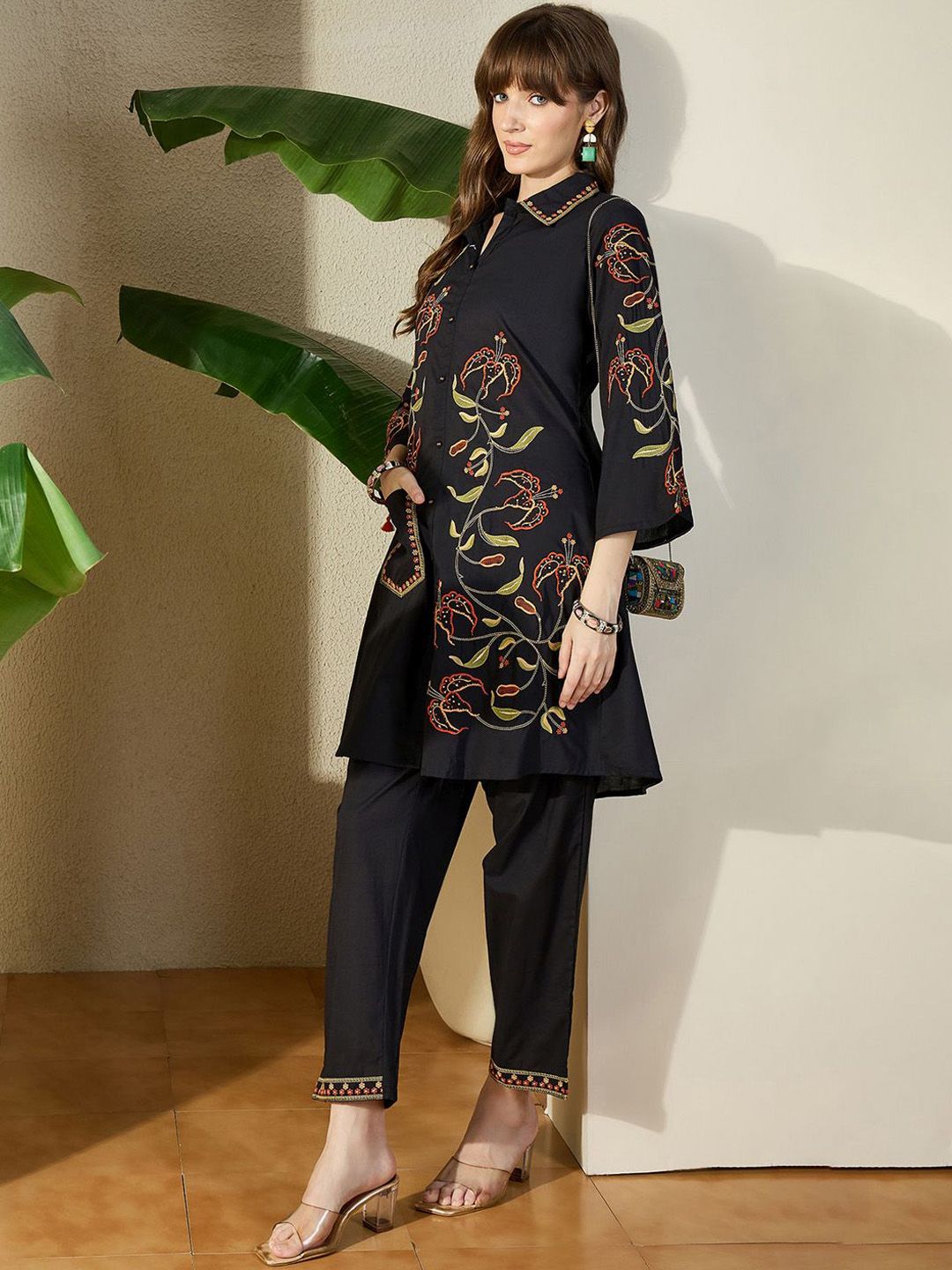 Dhiyona IE Embroidered Shirt Collar Pure Cotton Tunic With Trouser