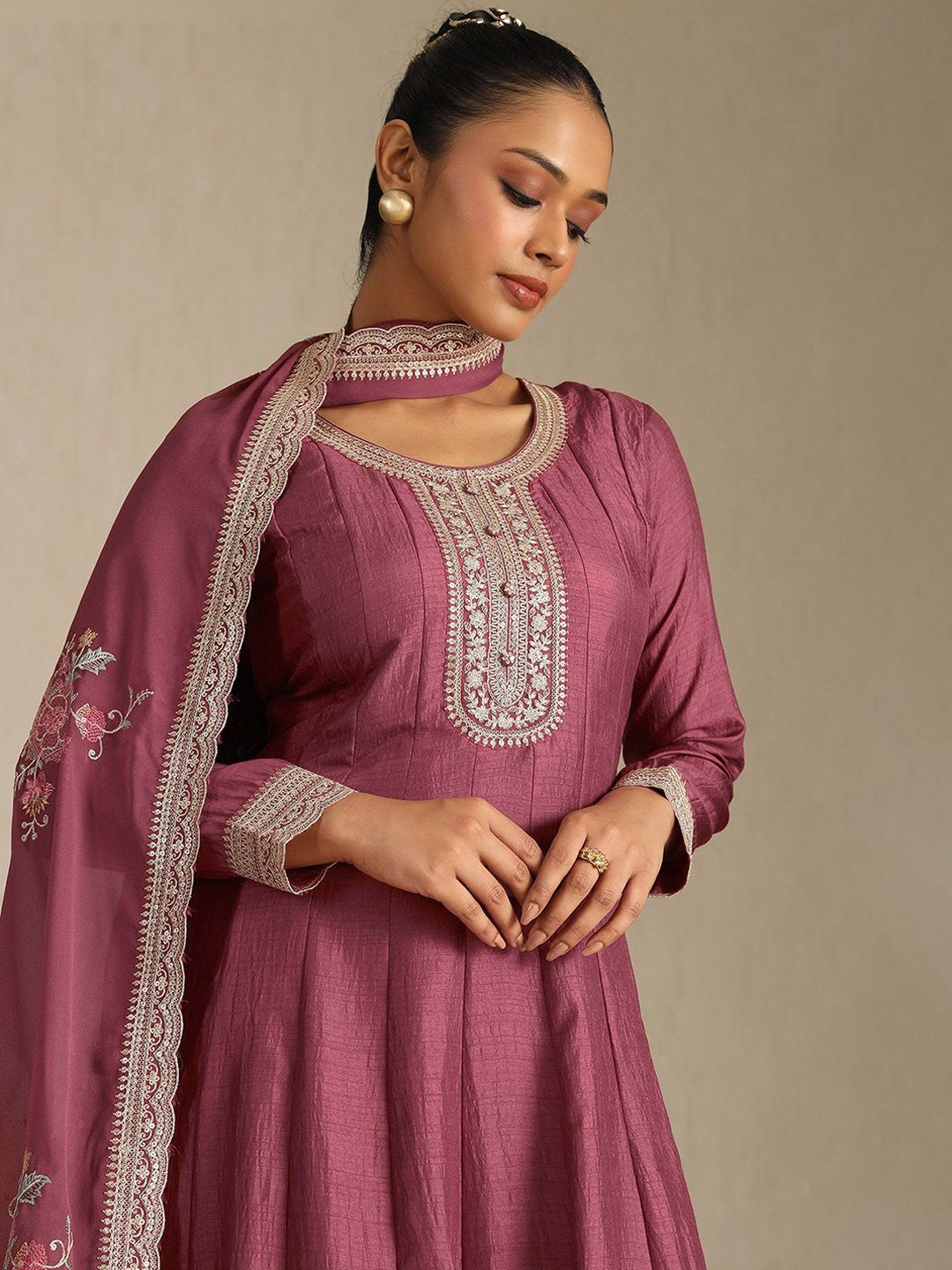 Dhiyona SO Women's Women Yoke Design Angrakha Kurta & Trousers & Dupatta