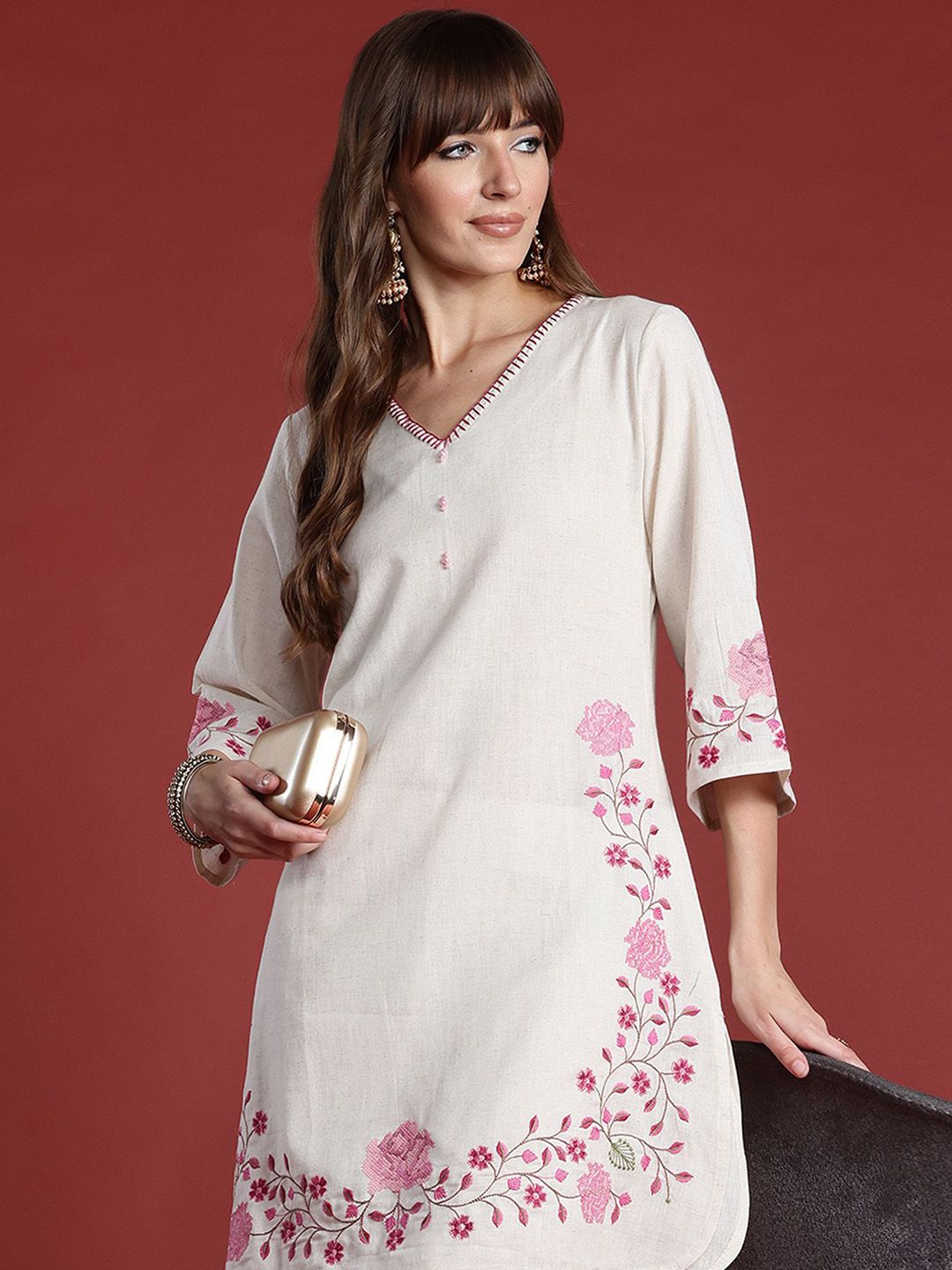 Dhiyona IE Women Floral Printed Regular Thread Work Pure Cotton Kurta with Palazzos