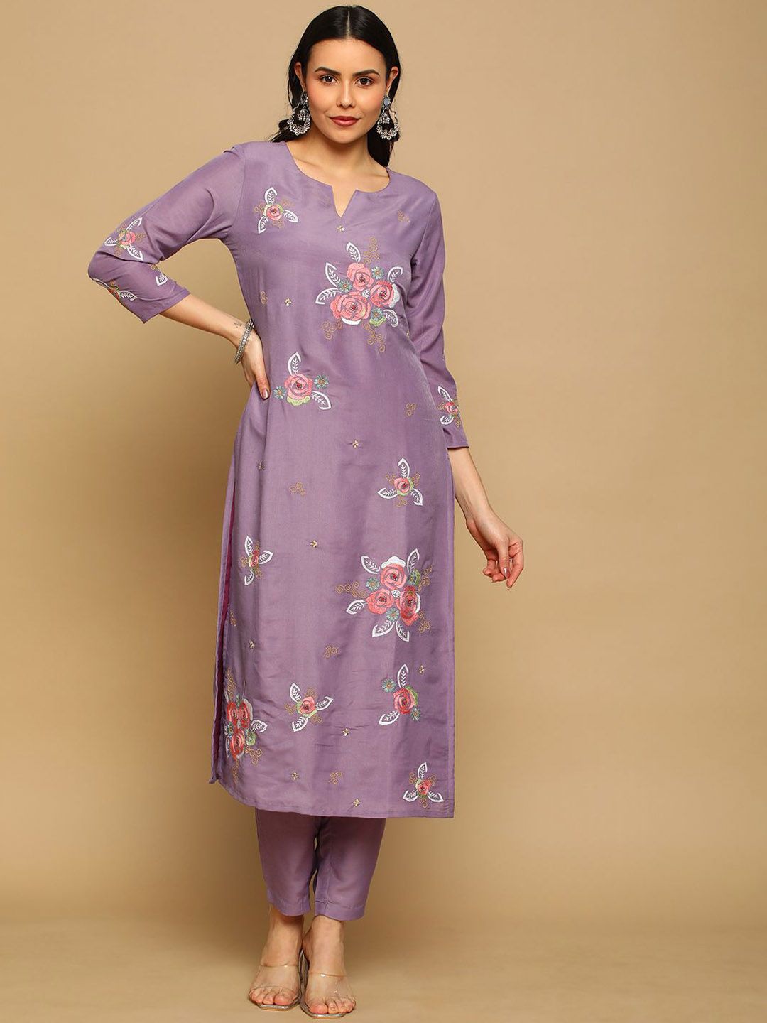 Dhiyona SN Women's Floral Embroidered Kurta with Trousers & Dupatta