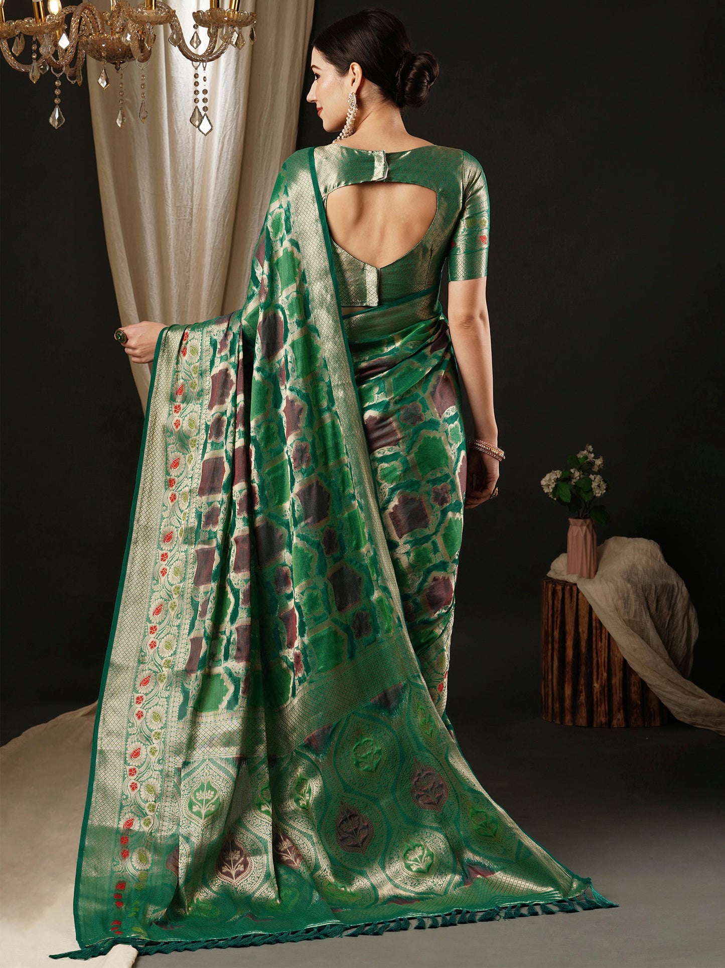 Women's Organza Teal blue Woven Design Designer Saree With Blouse Piece