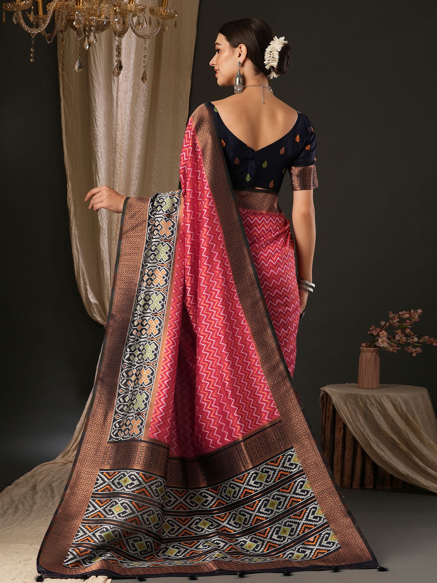 Women's Silk Blend Navy Blue Woven Design Designer Saree With Blouse Piece