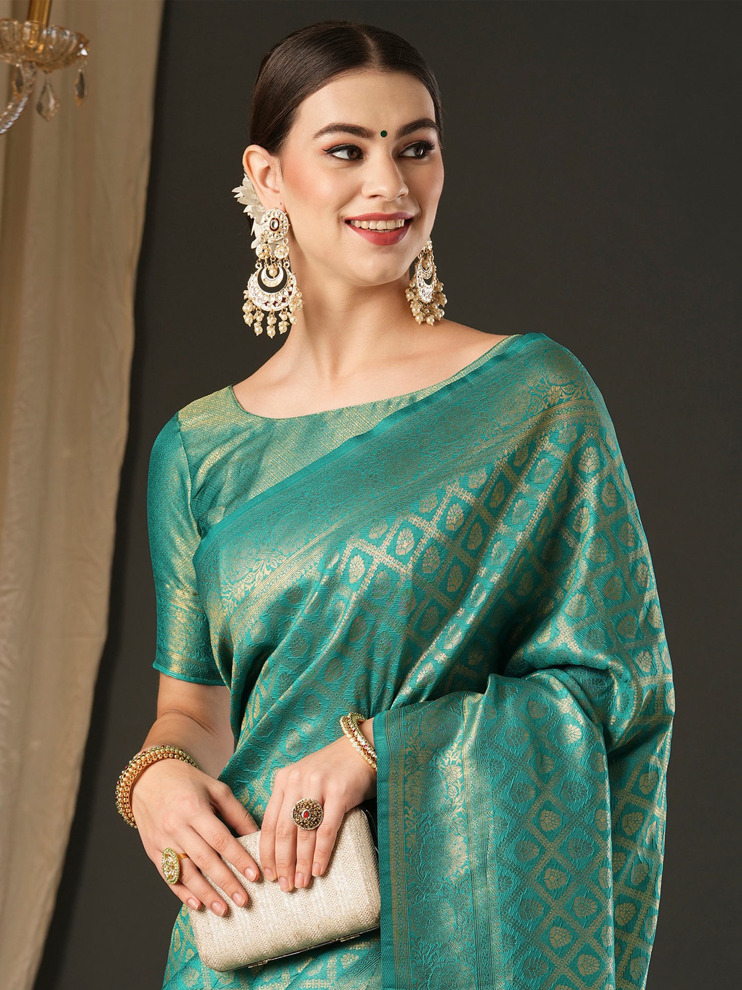 Women's Silk Blend Blue Woven Design Designer Saree With Blouse Piece