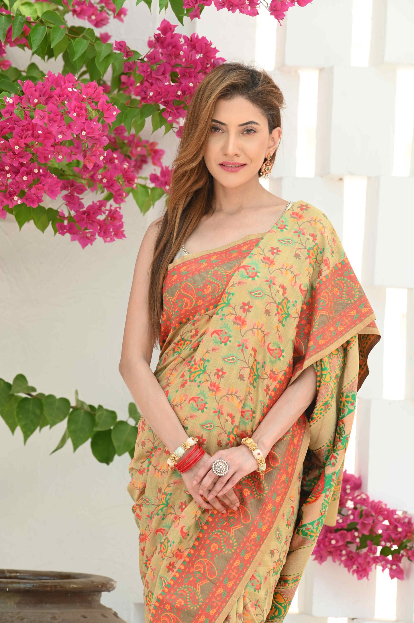 Dhiyona GR Women's Yashodha Hazelnut Beige Jamewar Kashmiri Soft Modal Silk Saree