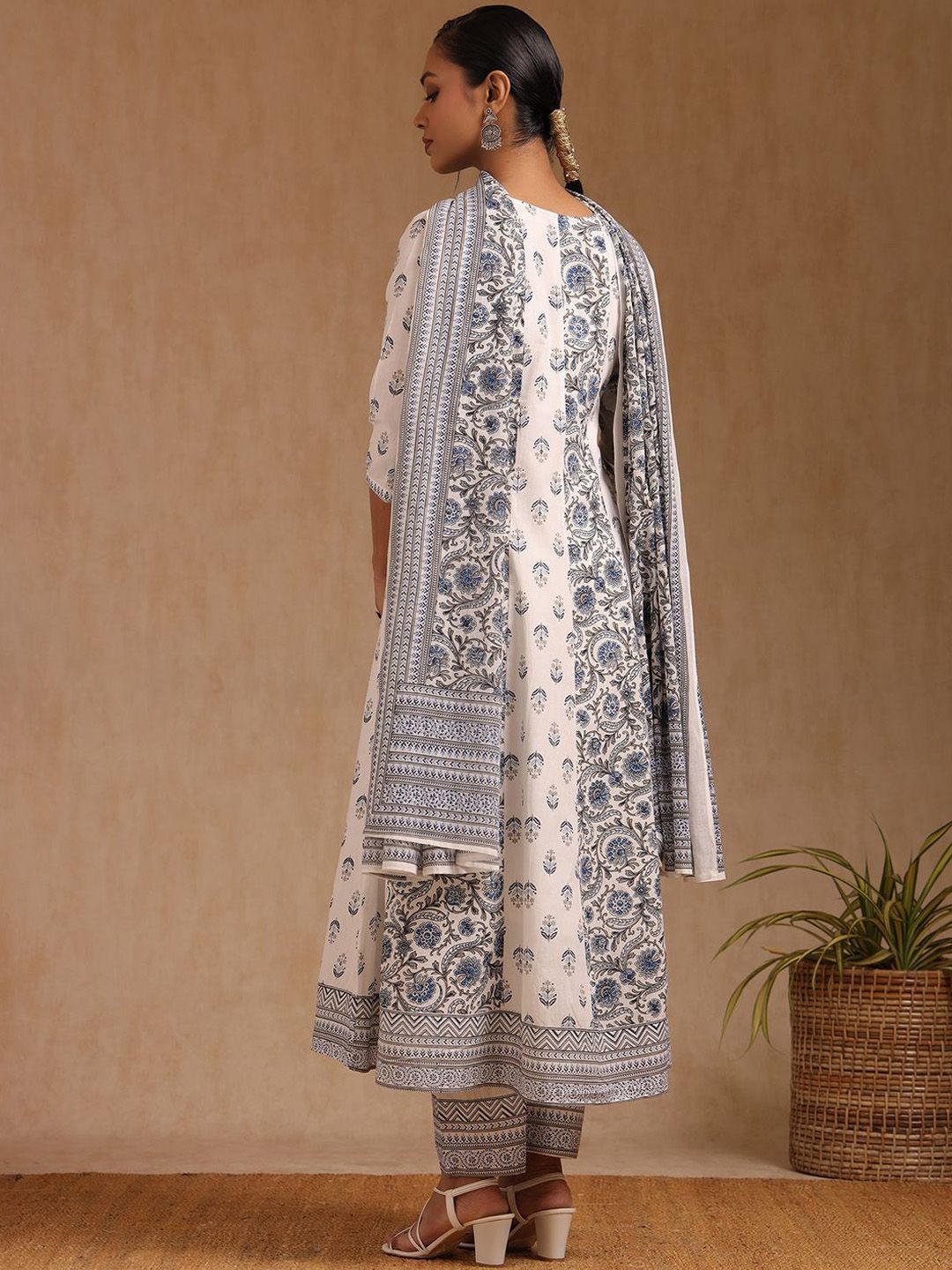 Dhiyona SO Women's Floral Printed irror Work Anarkali Kurta with Trouser & Dupatta