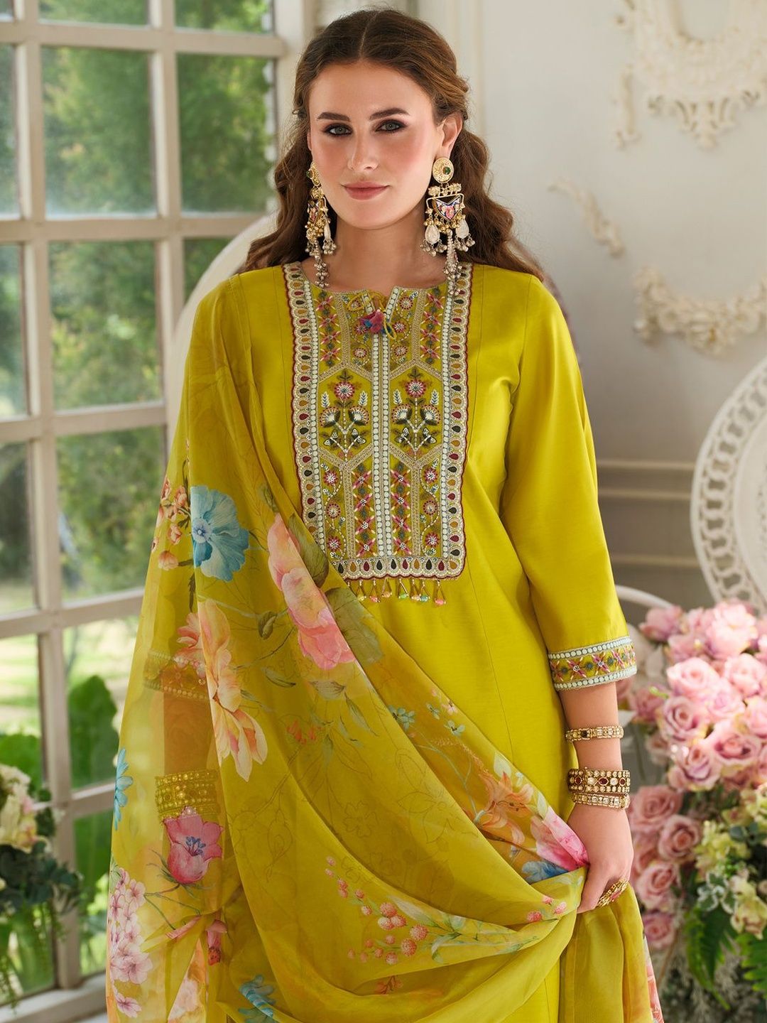 Women Ethnic Motifs Embroidered A-Line Kurta with Trousers & Dupatta