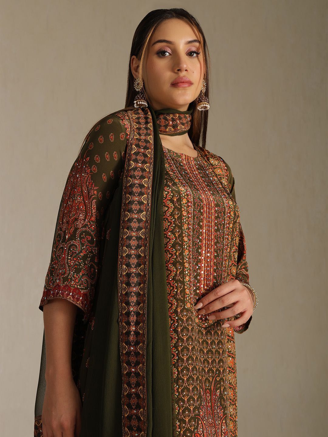 Dhiyona SO Women's Women Paisley Printed A-Line Kurta with Trousers & Dupatta