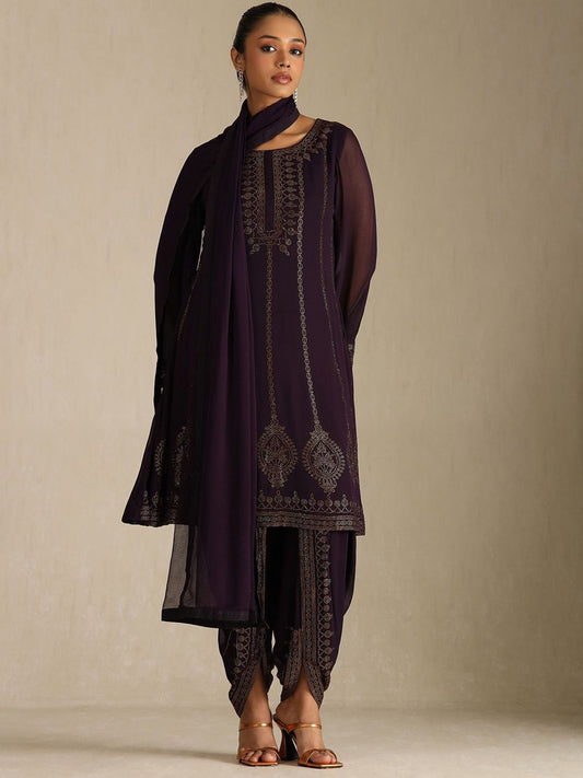 Dhiyona SO Women's Floral Printed Beads and Stones Round Neck Kurta With Dhoti Pants & Dupatta
