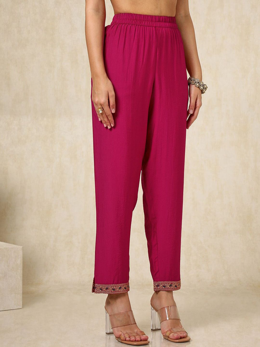 Dhiyona SO Women's Ethnic Motifs Embroidered Zardozi Straight Kurta with Trousers & Dupatta