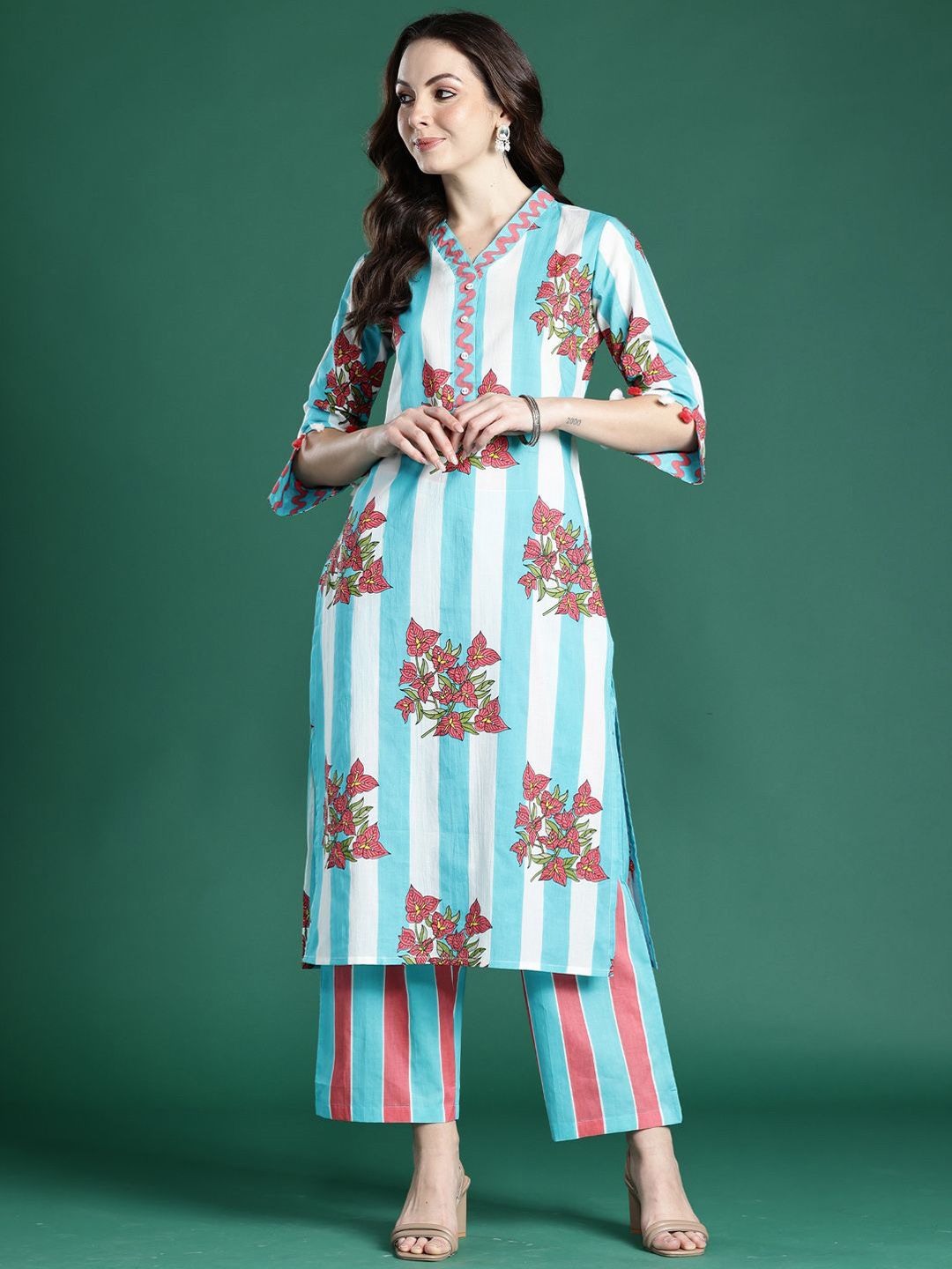 Dhiyona IE Printed Pure Cotton Tunic & Trousers Co-ords