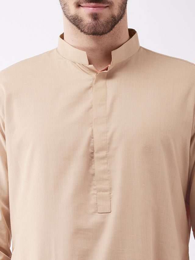 Men's Chiku Cotton Blend Pathani Kurta and Patiala Set