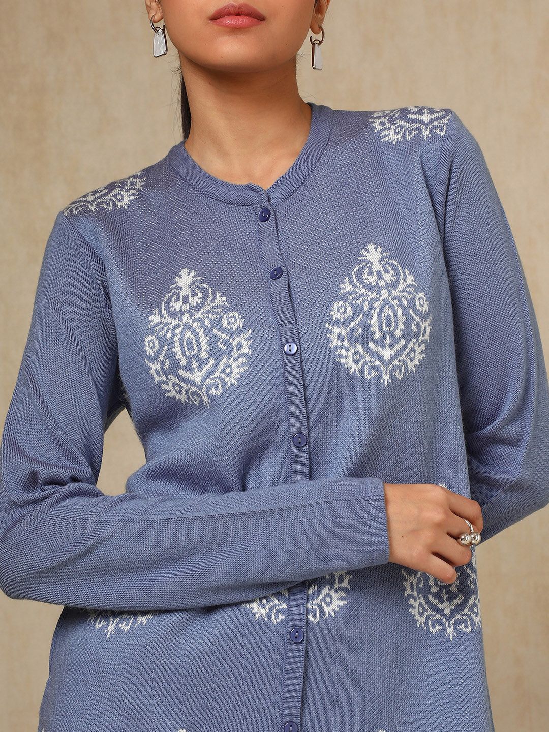 Dhiyona SO Women's Blue Ethnic Motifs Woven Design Acrylic Straight Kurta With Trouser