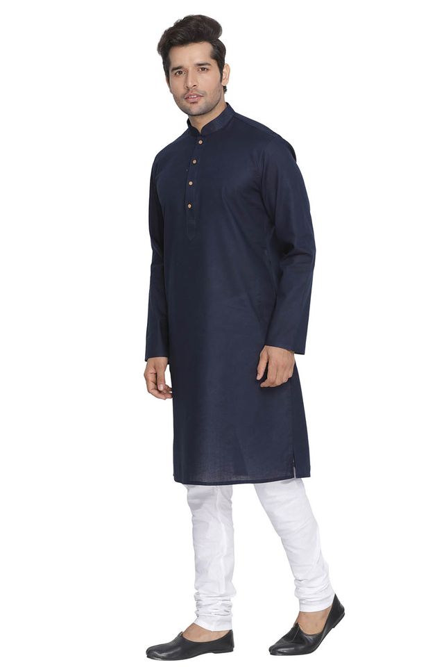 Men's Blue Cotton Linen Straight Kurta Pyjama Set