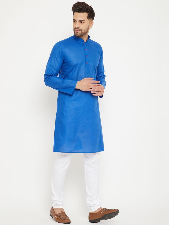 Men's Blue Cotton Straight Kurta Pyjama Set
