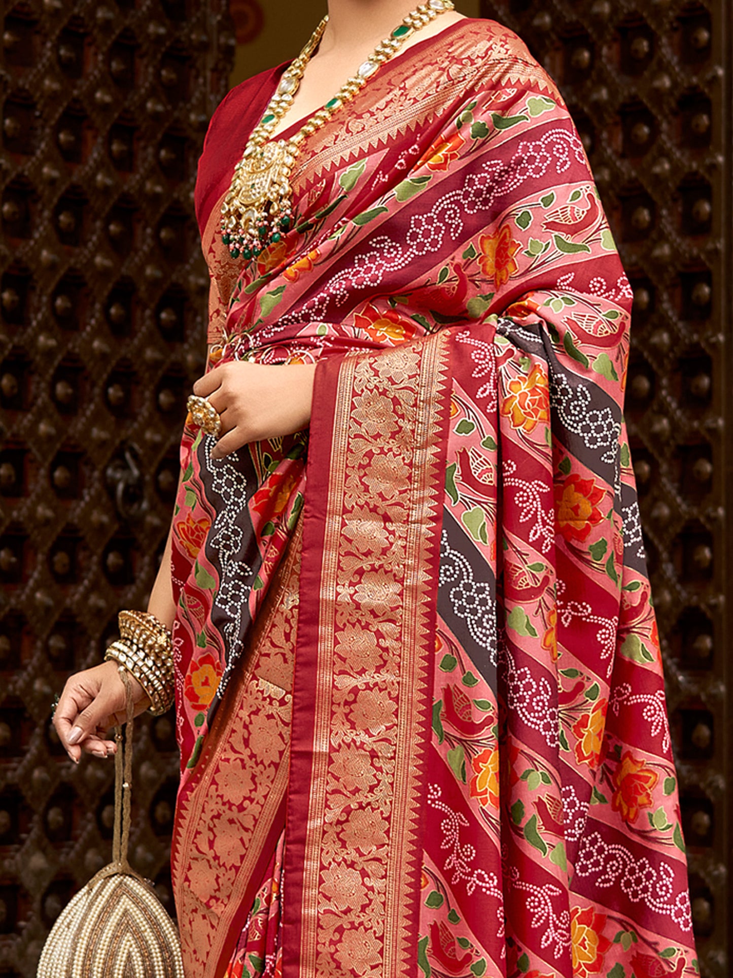 Women's Tussar Silk Maroon Printed Designer Saree With Blouse Piece