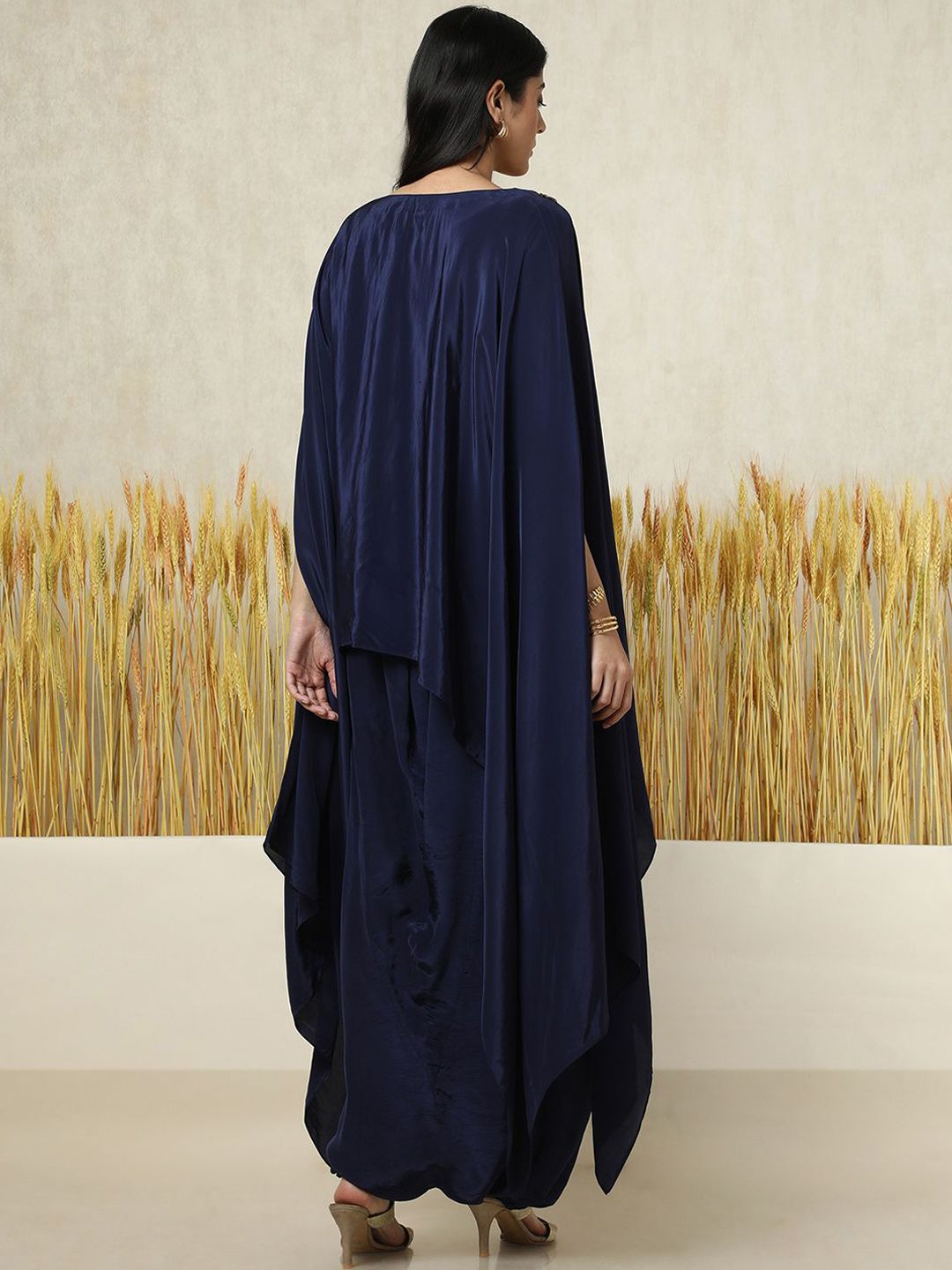 Dhiyona SO Women's Layered Beads and Stones Kaftan Top With Dhoti Pants & Inner