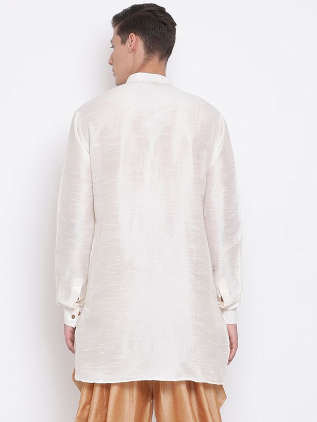 Men's Cream Silk Blend Pathani Kurta