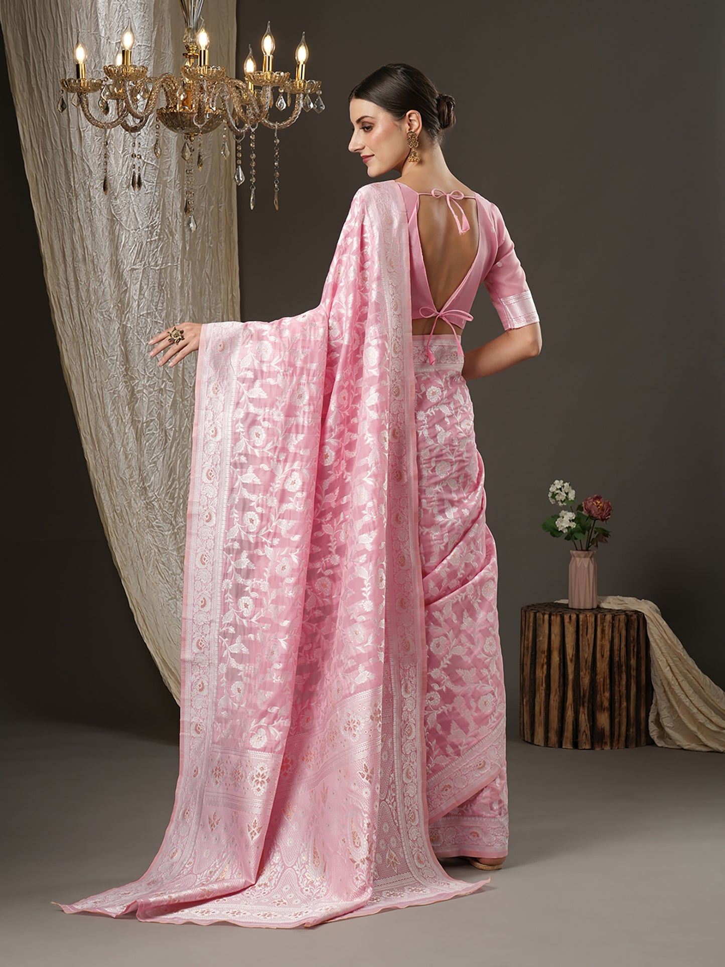 Women's Cotton Silk Pink Woven Design Designer Saree With Blouse Piece