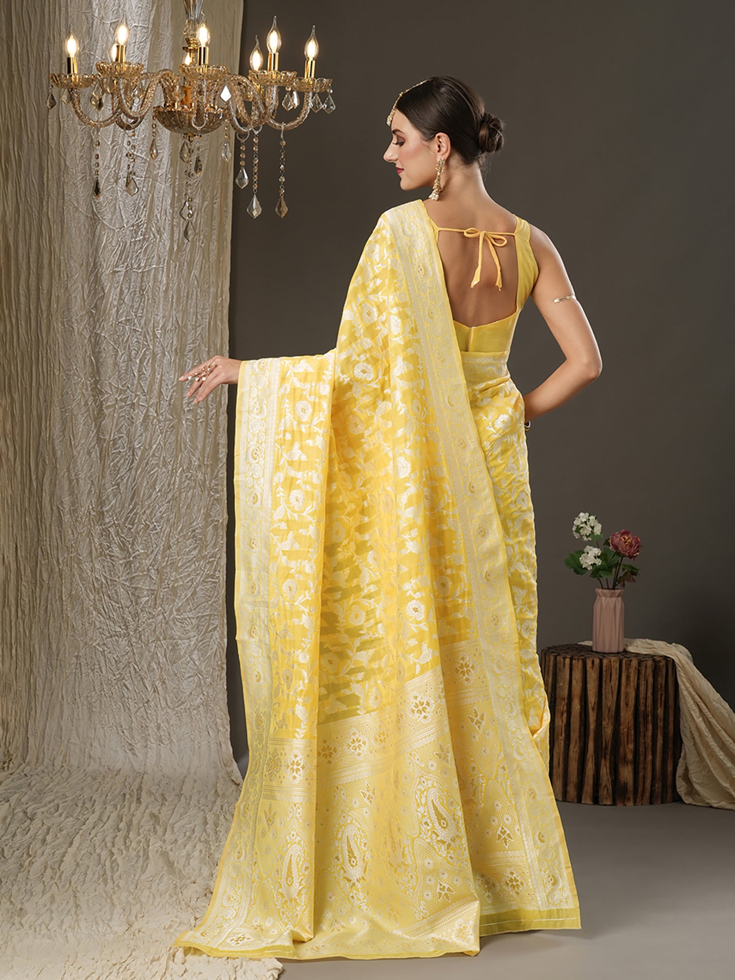 Women's Cotton Silk Yellow Woven Design Designer Saree With Blouse Piece