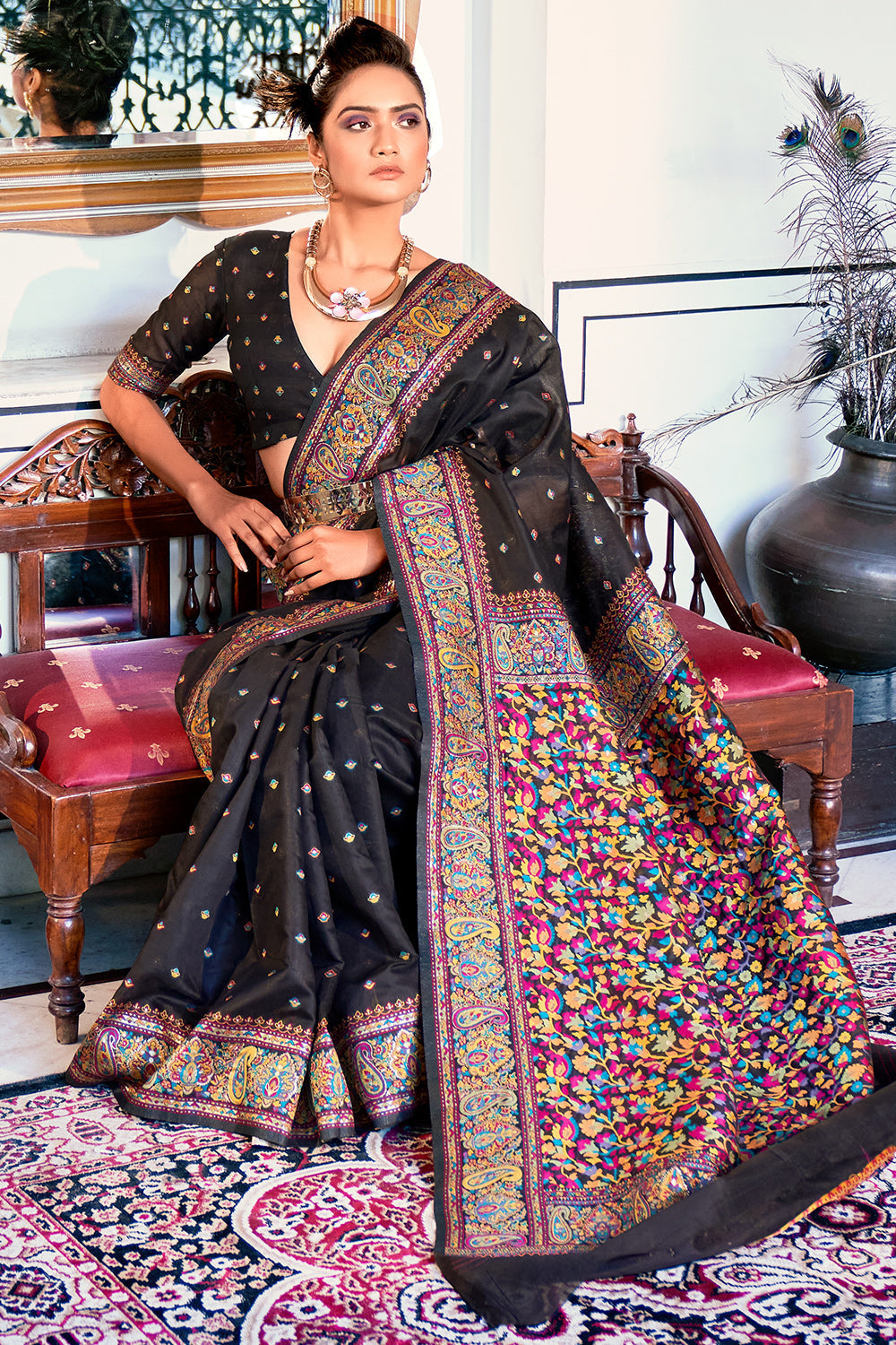 Dhiyona GR Women's Zoya Obsidian Black Pashmina Modal Silk Saree