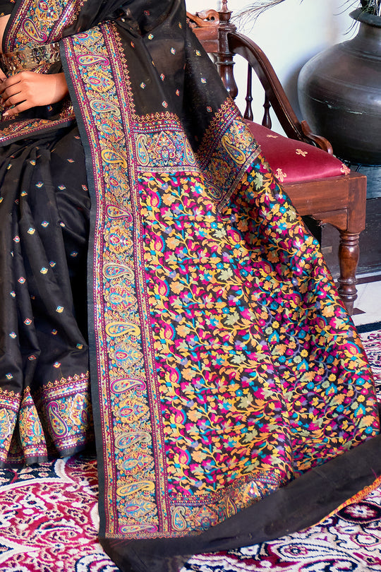 Dhiyona GR Women's Zoya Obsidian Black Pashmina Modal Silk Saree