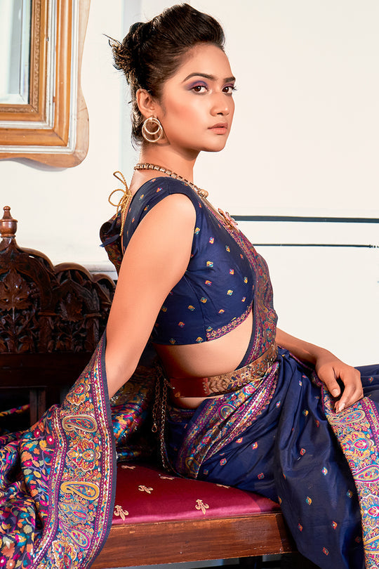 Dhiyona GR Women's Zoya Denim Navy Blue Pashmina Modal Silk Saree