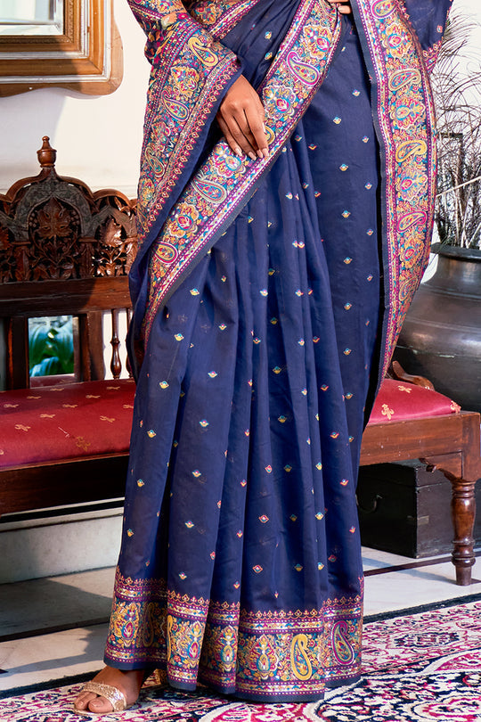 Dhiyona GR Women's Zoya Denim Navy Blue Pashmina Modal Silk Saree