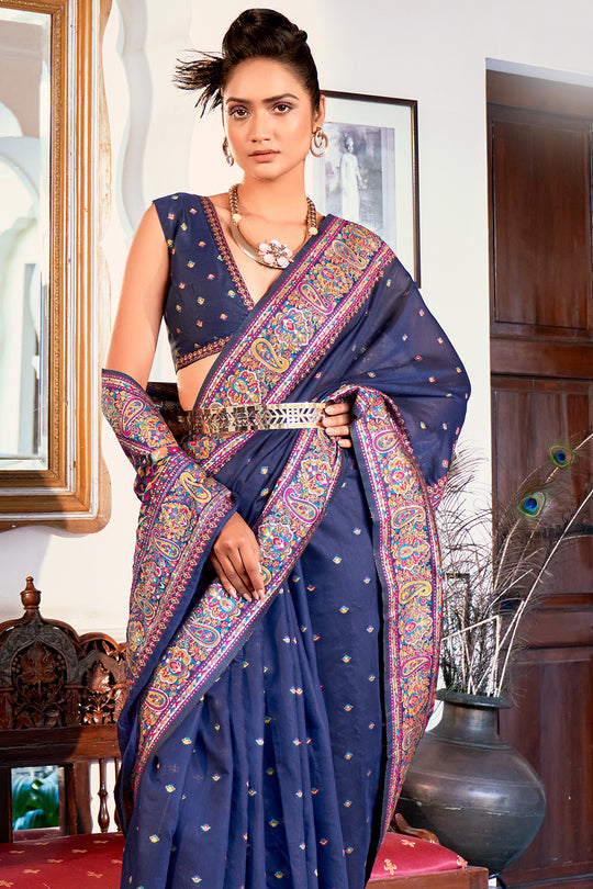 Dhiyona GR Women's Zoya Denim Navy Blue Pashmina Modal Silk Saree