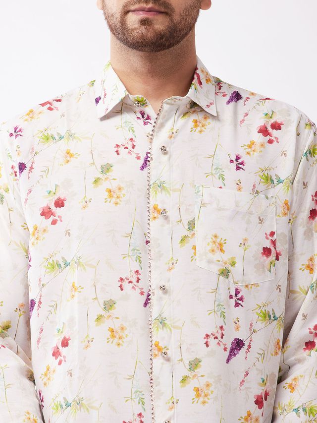 Men's Cream Muslin Straight Ethnic Shirt