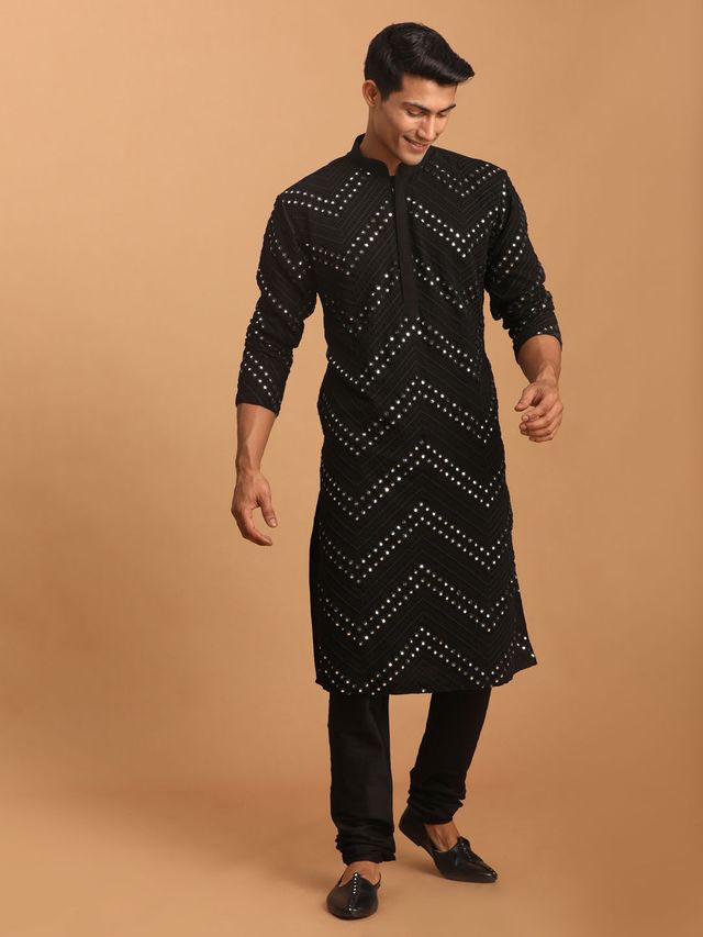 Men's Black Georgette Straight Kurta Pyjama Set