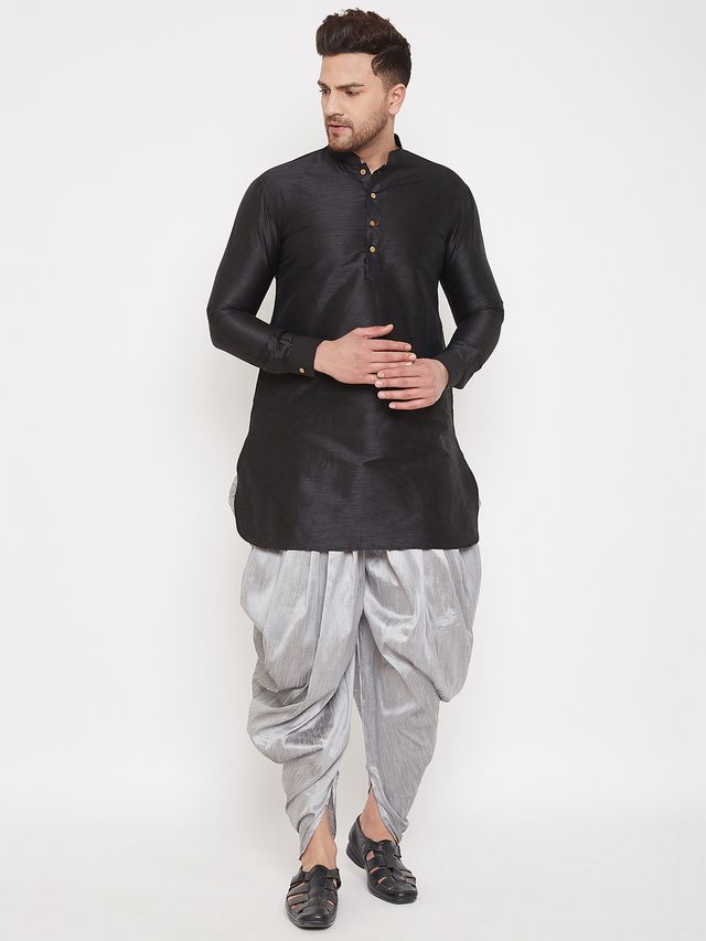 Men's Grey Silk Blend Regular Dhoti