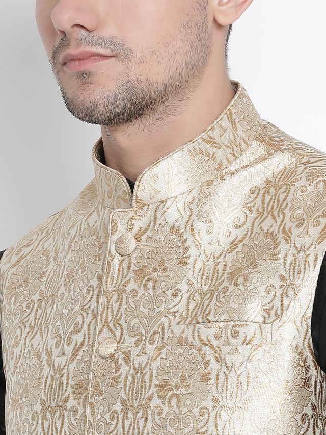 Men's Black Silk Blend Straight Jacket Kurta and Dhoti Set