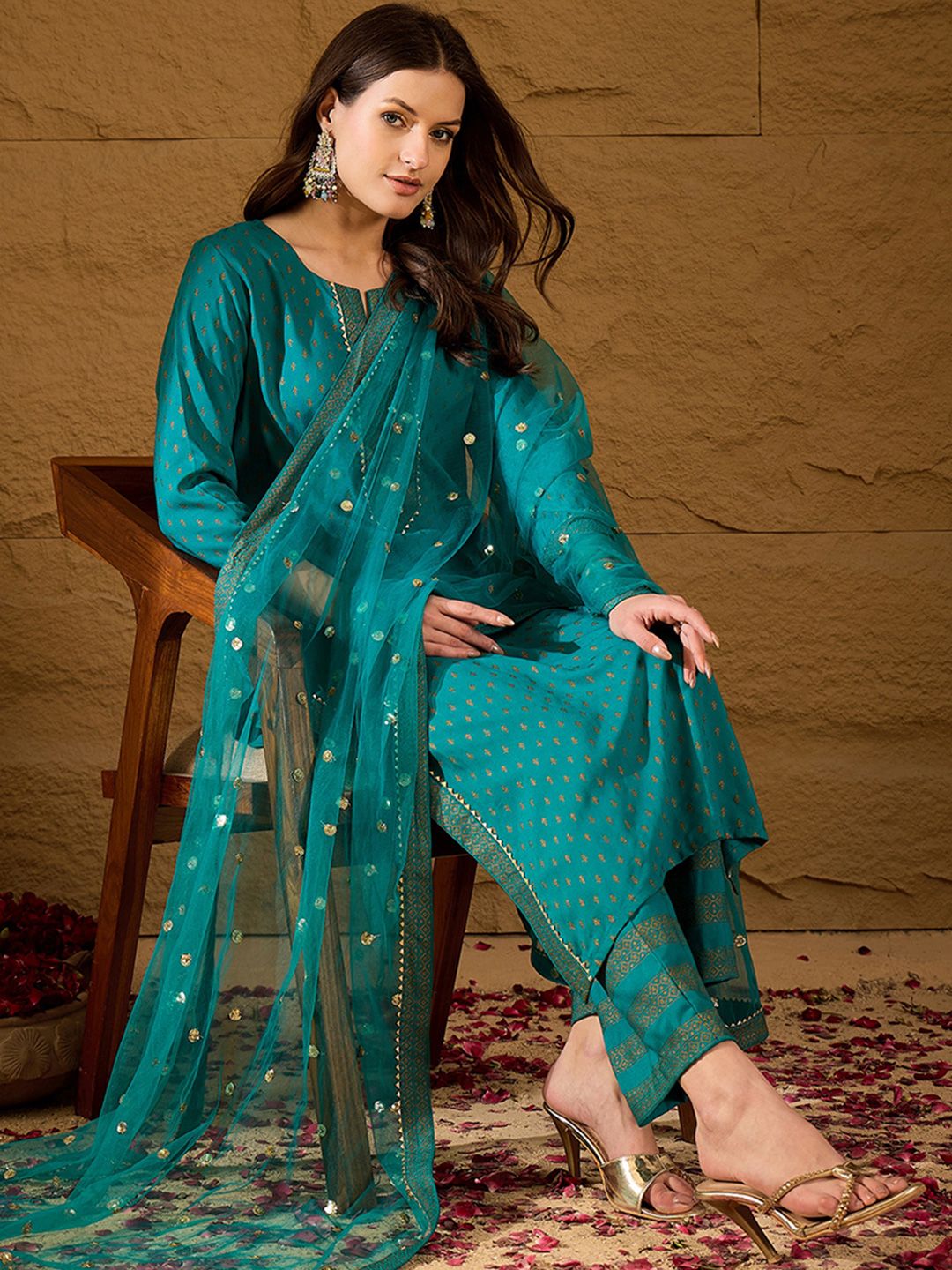 Dhiyona PD Women Ethnic Motifs Printed Straight Kurta & Palazzo With Dupatta