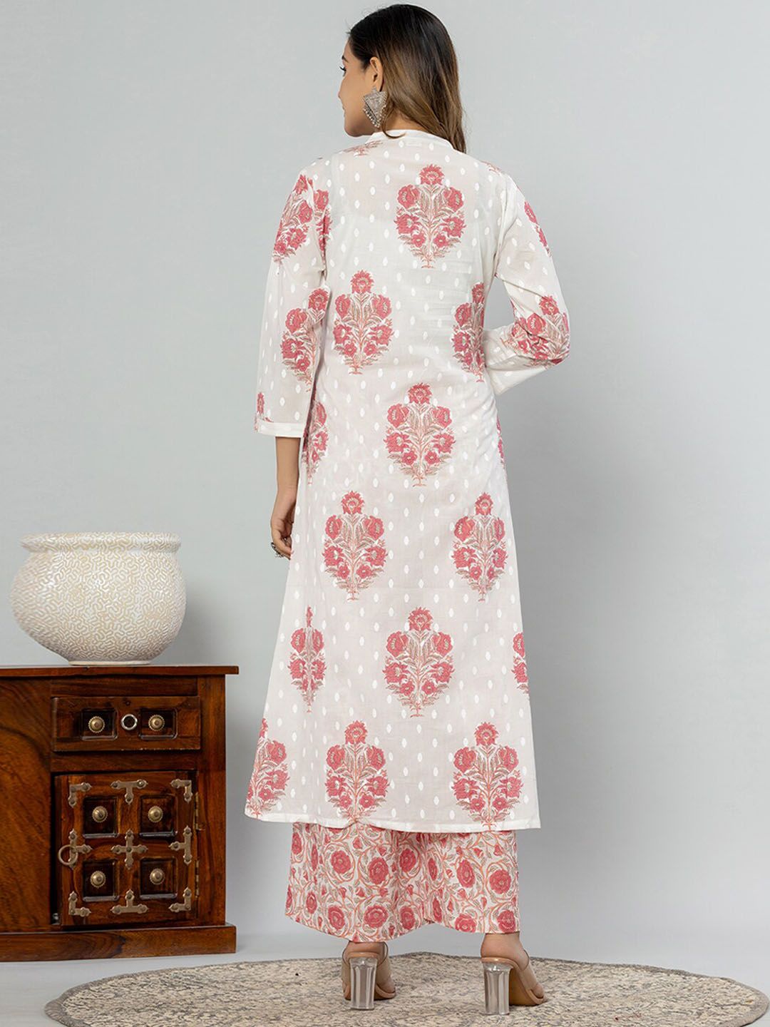 Dhiyona IE Ethnic Motifs Printed Empire Pure Cotton Kurta with Palazzos & Dupatta