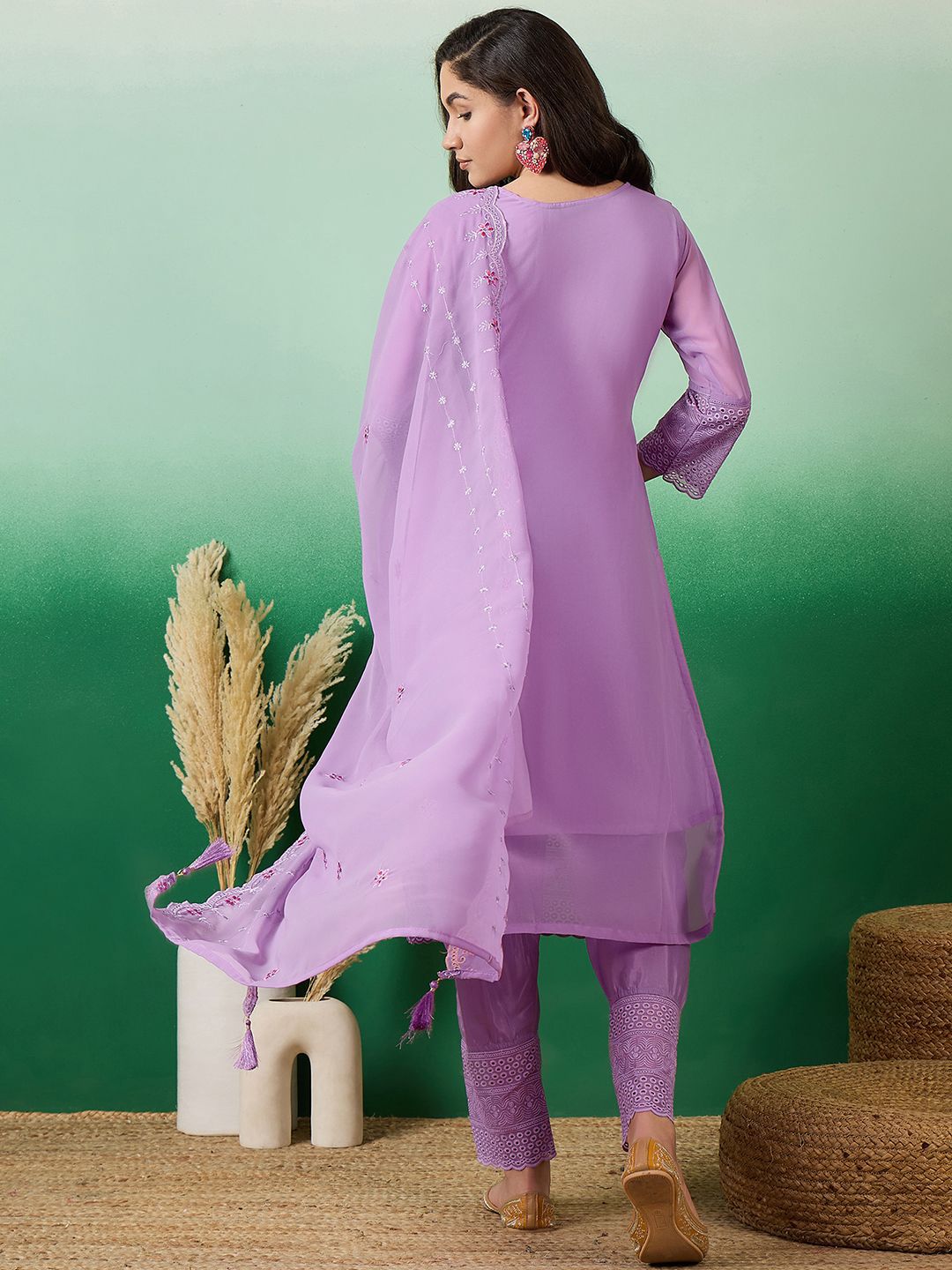 Dhiyona SN Women's Embroidered A-Line Kurta With Trouser & Dupatta