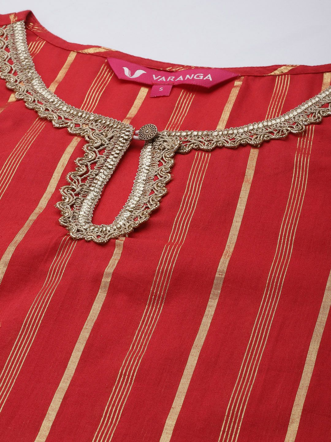 Dhiyona VA Women's Red Striped Kurta with Sharara & With Dupatta