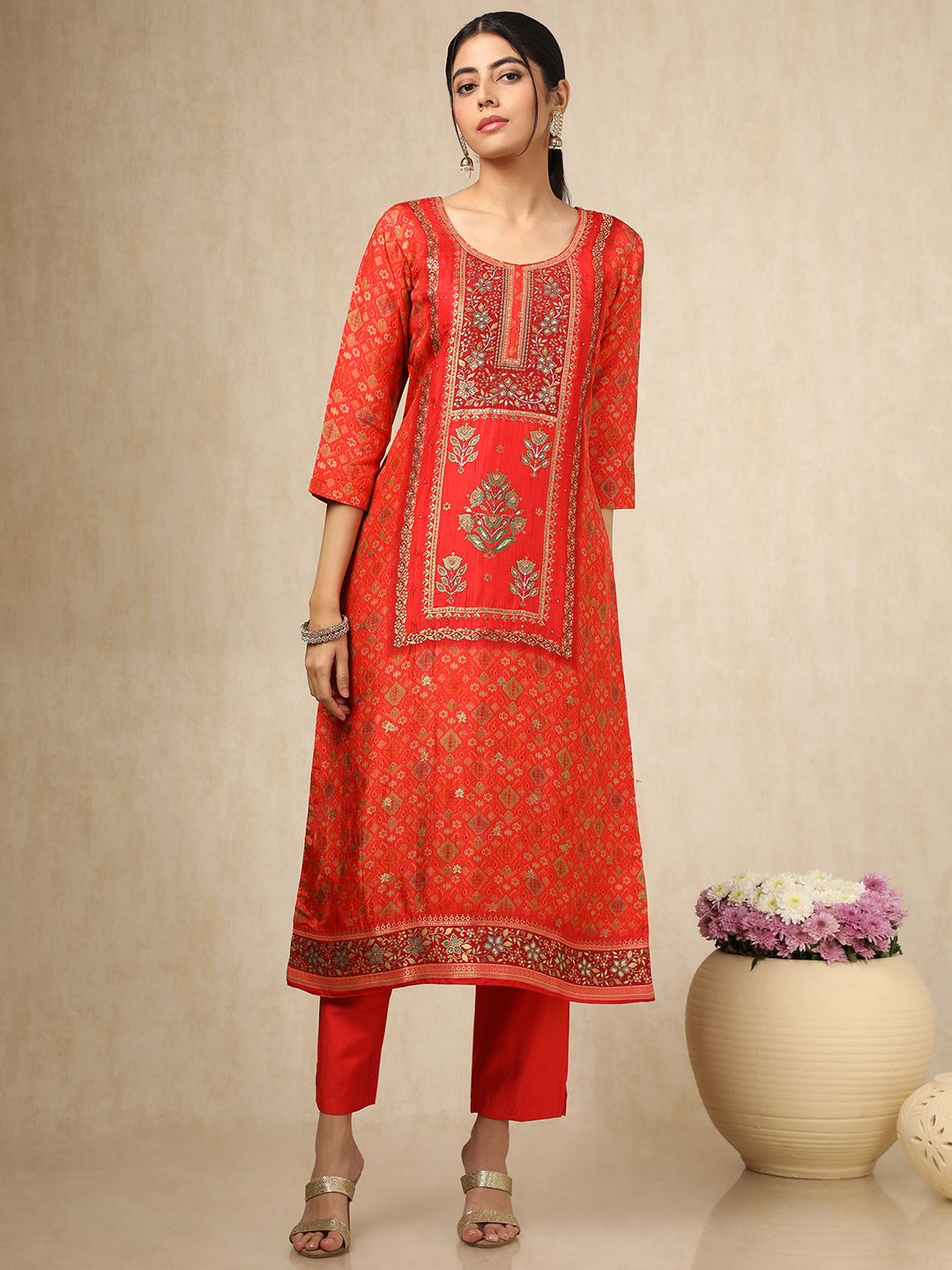 Dhiyona SO Women's Women Mirror Work Kurta with Trousers & With Dupatta