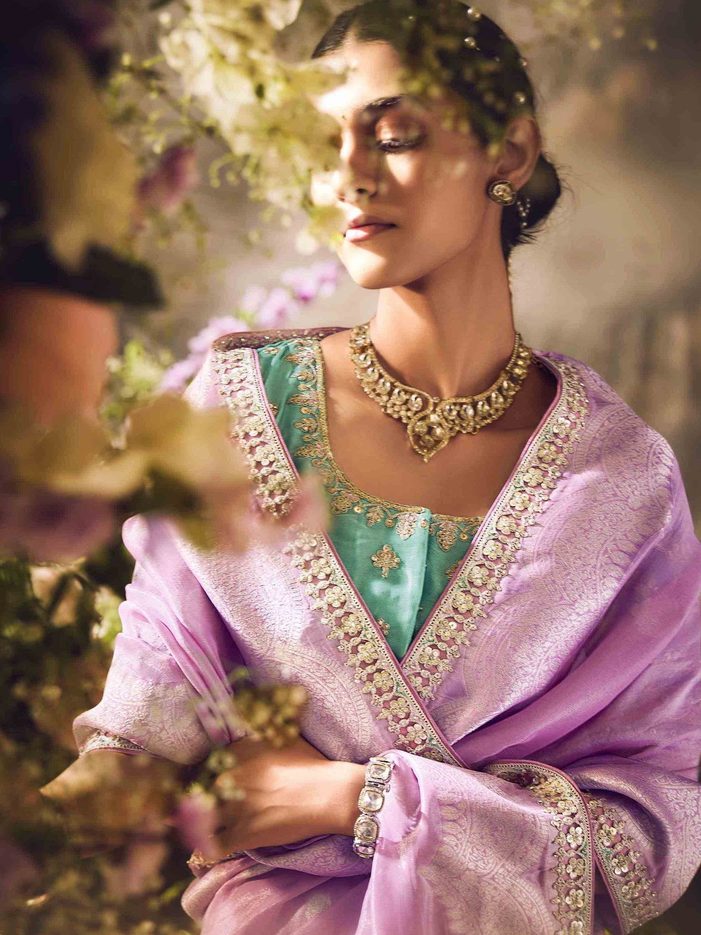 Dhiyona KM Women The Royal Orchid: A Banarasi Masterpiece In Lavender & Teal