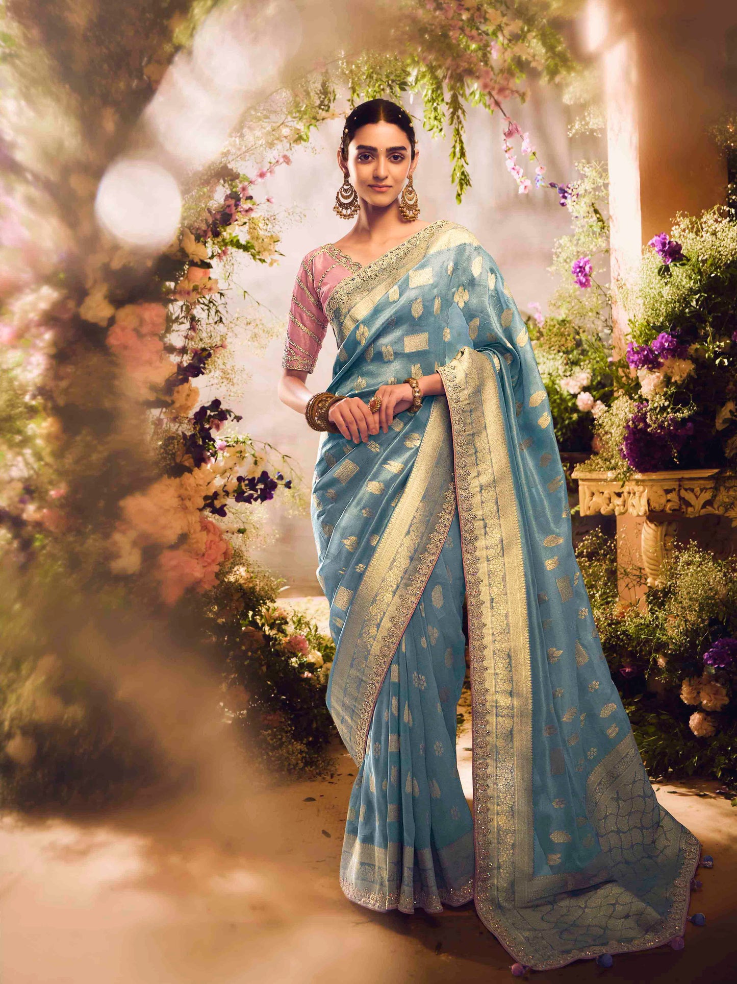 Dhiyona KM Women The Azure Blossom: A Dance Of Sky And Petal