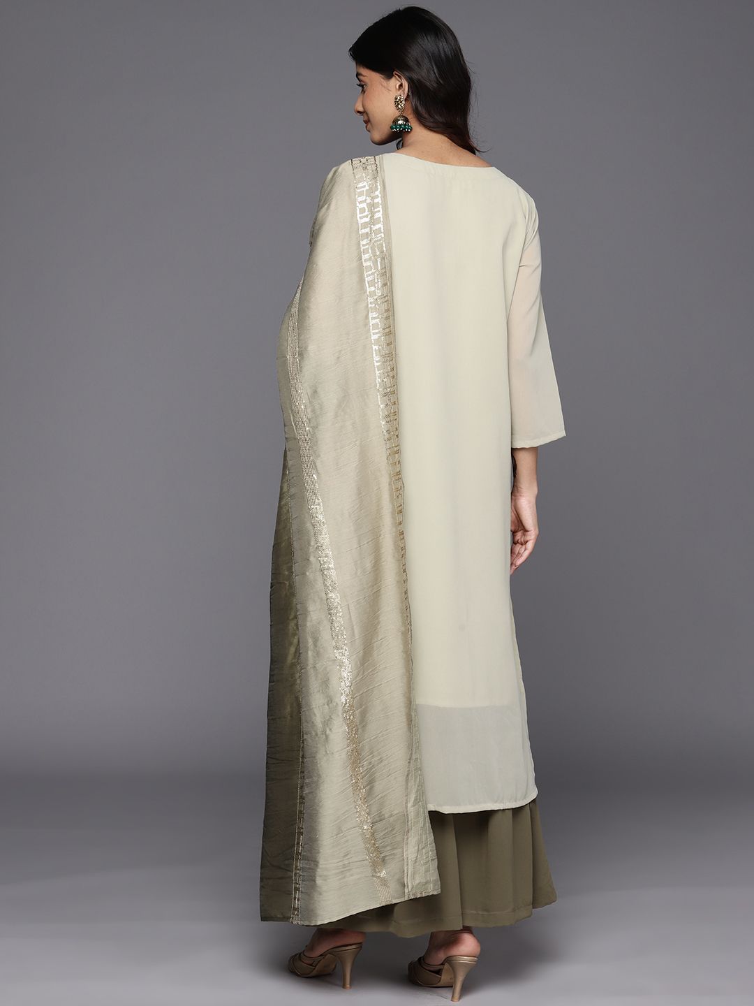 Dhiyona VA Women'sEmbroidered Regular Sequinned Kurta With Palazzos & Dupatta