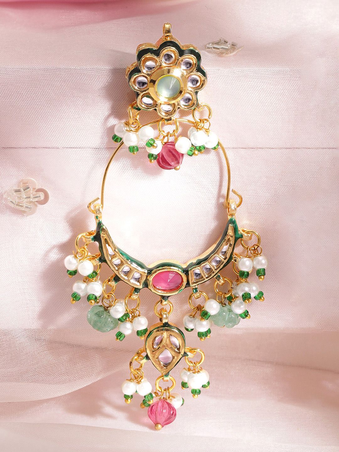 Dhiyona RJ Women's 22K Gold-Plated Multi-Color Stone & Kundan Studded Chandbali Earrings with Beads