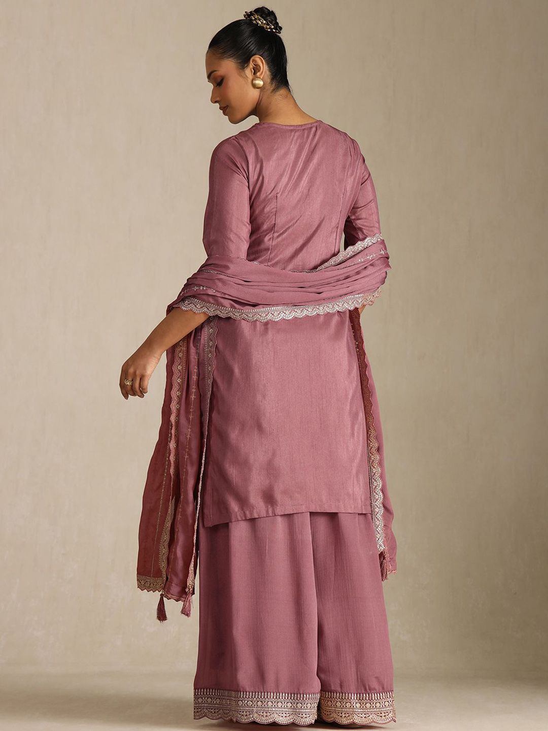 Dhiyona SO Women's Floral Printed U-Neck Sequinned Kurta With Palazzos & Dupatta