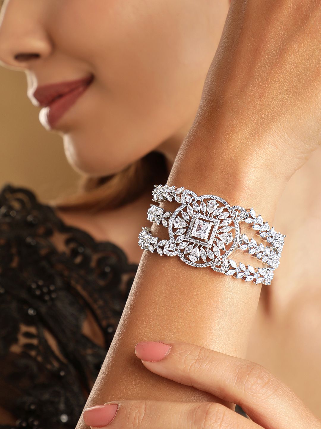 Dhiyona RJ Women's Cubic Zirconia Rhodium-Plated Wraparound Bracelet