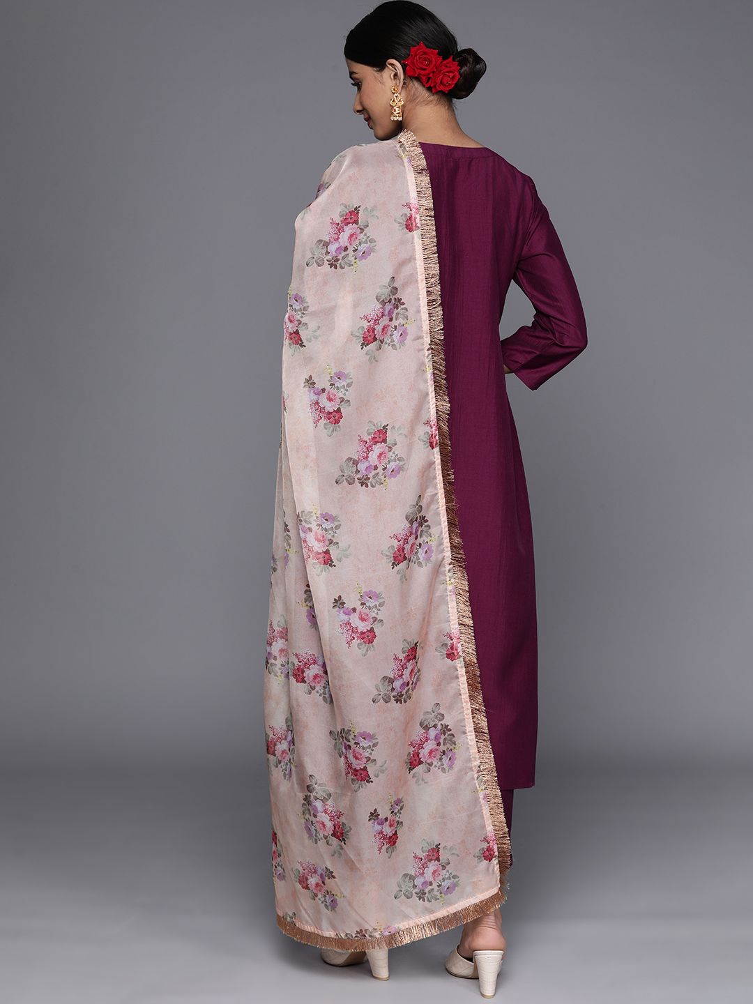 Dhiyona VA Women'sEthnic Motifs Zari Embroidered Regular Kurta With Trousers & Dupatta