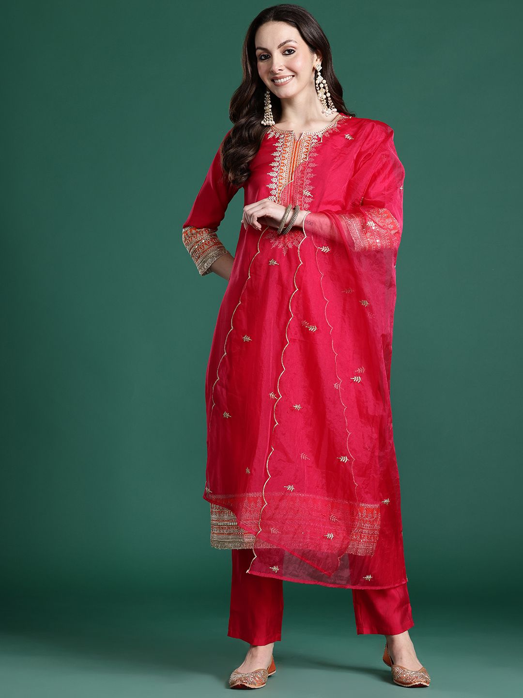 Ethnic Motifs Embroidered Kurta with Trousers & With Dupatta