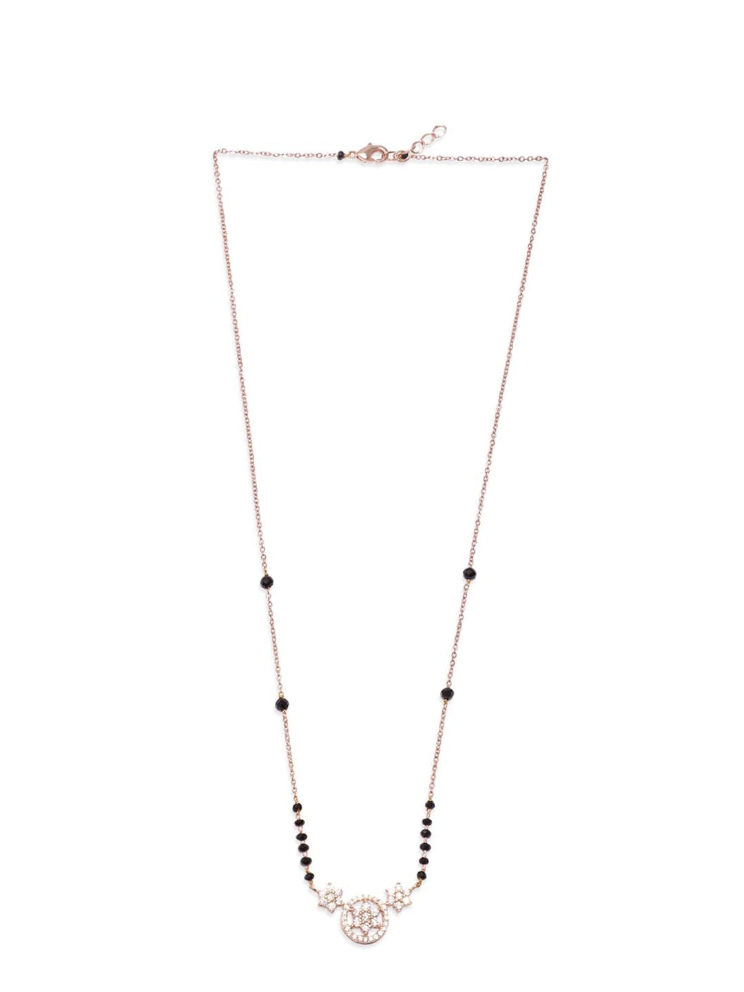 Dhiyona RJ Women's 18k Rose Gold Plated Cubic Zicronia Studded with Black Beads Mangalsutra