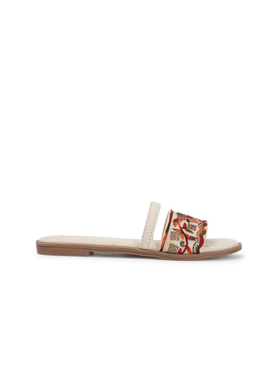 Dhiyona AK Cream-Coloured Embellished Open Toe Flats