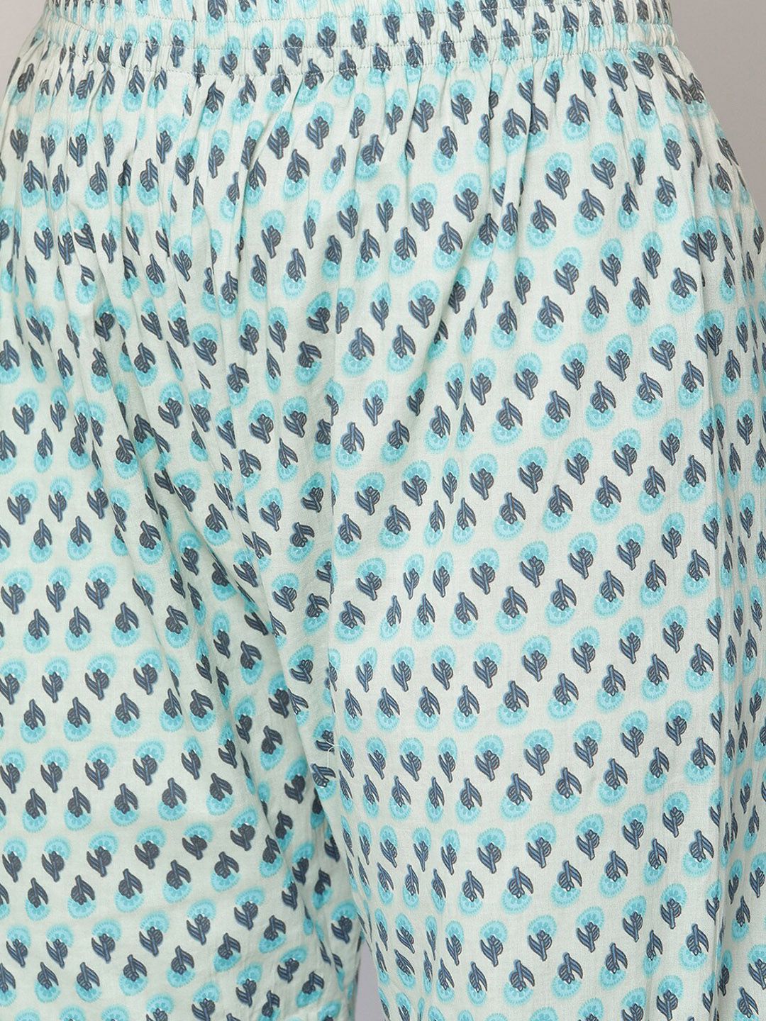Dhiyona VA Women's Turquoise Blue Floral Printed Regular Pure Cotton Kurta with Palazzos
