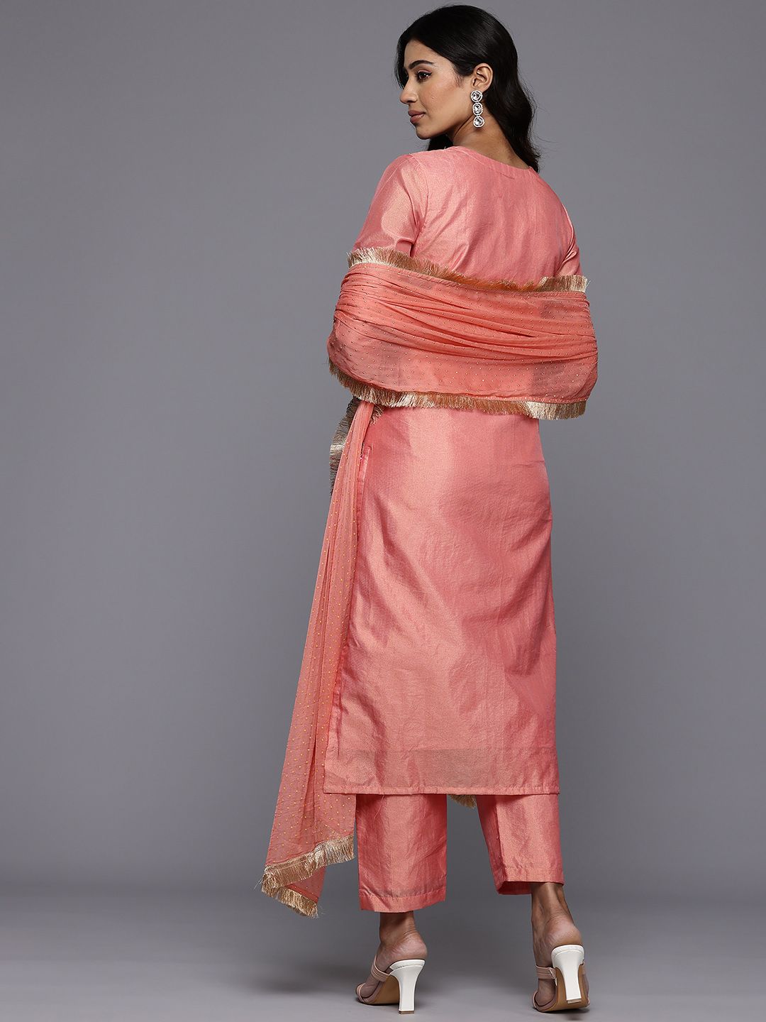 Dhiyona VA Women'sWoven Design Zari Kurta With Trousers & Dupatta